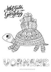 Kostenlose Malvorlage Geburtstag Mandala Schildkröte Tier Komplexe Ausmalbilder Alles Gute zum Geburtstag (Französisch) Nachricht Reptilien Landschildkröte