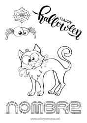 Colorear gratis Araña Gato negro Cat Halloween Insectos Perros y gatos Inscripción 
