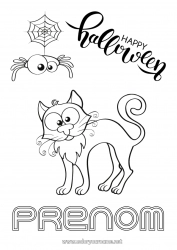 Coloriage gratuit Araignée Chat noir Chat Halloween Insectes Chiens et chats Inscription "halloween"