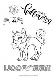 Gratis kleurplaat Spin Zwarte kat Kat Halloween Insecten Honden en katten Inscriptie 'halloween'