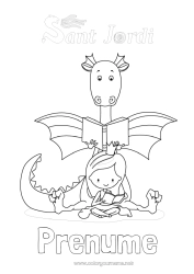 Desen liber de colorat Sărbătoare Dragon Prințesă Spania Dragoni, unicorni și animale fantastice Sant Jordi sau Sfântul Gheorghe
