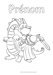 Coloriage gratuit Dragon Chevalier Dragons, licornes et animaux fantastiques Sant Jordi ou Saint George