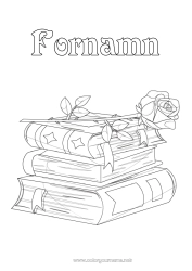 Färgläggningssida att anpassa Blommor Spanien Ros Bok Sant Jordi eller Sankt Göran Läsning