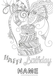 Free colouring Cake Birthday Mandala Complex colouring pages Happy birthday message