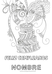 Dibujo libre Tarta Cumpleaños Mandala Dibujos complejos para colorear Mensaje de feliz cumpleaños (inglés)