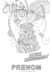 Coloriage gratuit Gâteau Anniversaire Mandala Coloriages complexes Joyeux anniversaire (français) Message