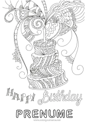 Desen liber de colorat Tort Aniversare Mandala Desene de colorat complexe La mulți ani!