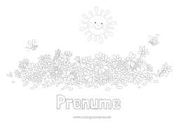 Pagină de colorat personalizată Flori Vara Primăvară Soare Insecte Libelulă