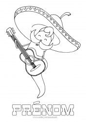 Dessin gratuit Musique Chapeau Mexique Cinco de Mayo Fête de la musique Guitare Instruments de musique Sombrero