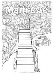 Coloriage enfant Vacances Été Mer Chapeau Coloriages complexes Bouée Vagues