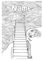 Free coloring Holidays Summer Sea Hat Complex coloring pages Buoy Waves