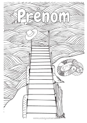 Dessin gratuit Vacances Été Mer Chapeau Coloriages complexes Bouée Vagues