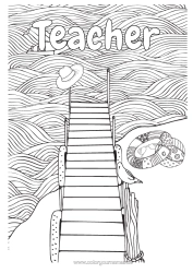 Free colouring Holidays Summer Sea Hat Complex colouring pages Buoy Waves