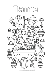 Free coloring Kawaii Intermediate coloring pages