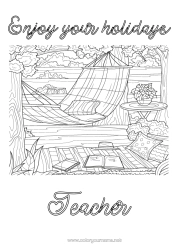 Free colouring Holidays Complex colouring pages Hammock