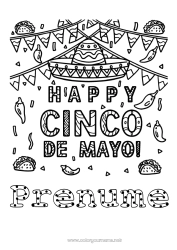 Pagină de colorat personalizată Pălărie Mexic Cinco de Mayo Sombrero