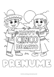 Pagină de colorat personalizată Mexic Colorează intermediare Cinco de Mayo Sombrero