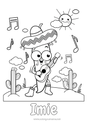 Kolorowanka do personalizacji Muzyka Kaktus Meksyk Piątego Maja Święto Muzyki Gitara Instrumenty muzyczne Muzyk Zawody artystyczne Sombrero