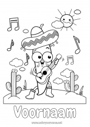 Gratis tekening Muziek Cactus Mexico Cinco de Mayo Muziekfestival Gitaar Muziekinstrumenten Muzikant Beroepen in de kunst Sombrero