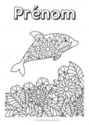 Dessin gratuit Fleurs Mandala Animal Dauphin Coloriages intermédiaires Animaux marins ou aquatique
