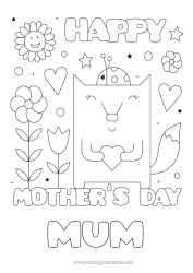 Free colouring Mum Happy birthday Fox Forest animals