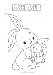 Coloriage enfant Mignon Maman Bonne fête Je t'aime Lapin Animal Animaux de la forêt