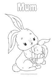 Free colouring Cute Mum Happy birthday I love you. Rabbit Animal Forest animals