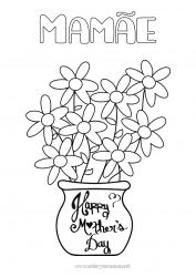 Página de desenho infantil Flores Mamãe Feliz Aniversário