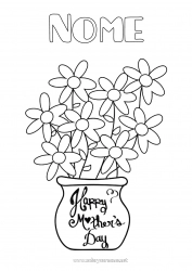 Página de desenho infantil Flores Mamãe Feliz Aniversário