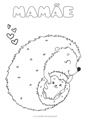 Página de desenho infantil Fofo Ouriço Mamãe Feliz Aniversário Eu te amo Animal Animais da floresta Filhote