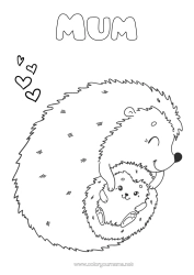 Free colouring Cute Hedgehog Mum Happy birthday I love you. Animal Forest animals Cub