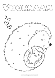 Kleurplaat aanpassen Schattig Egel Mama Fijne verjaardag Ik hou van jou Dier Bosdieren Dierenbaby