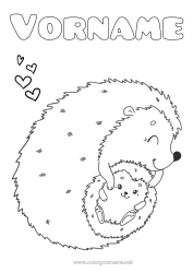 Malvorlage anpassen Niedlich Igel Mama Frohes Fest Ich liebe dich Tier Waldtiere Tierbaby