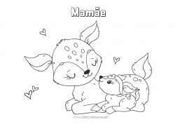 Página de desenho infantil Fofo Mamãe Feliz Aniversário Eu te amo Animal Veado Animais da floresta Filhote