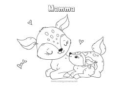 Fargeleggingssiden for barn Søt Mamma God fest! Jeg elsker deg. Dyr Hjort Skogsdyr Dyrebaby