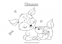 Pagina da colorare per bambini Carino Mamma Buona festa Ti amo Animale Cerva Animali della foresta Cucciolo