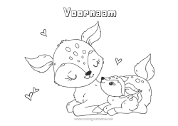 Kleurplaat aanpassen Schattig Mama Fijne verjaardag Ik hou van jou Dier Hinde Bosdieren Dierenbaby