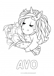 Página de desenho infantil Flores Feliz Aniversário Unicórnio Animal Dragões, unicórnios e animais fantásticos