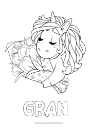Free colouring Flowers Happy birthday Unicorn Animal Dragons, unicorns, and fantastical creatures