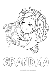 Free coloring Flowers Happy feast day ! Unicorn Animal Dragons, unicorns and fantastic animals