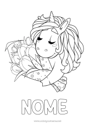 Disegno gratuito Fiori Buona festa Unicorno Animale Draghi, unicorni e animali fantastici