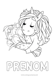 Coloriage enfant Fleurs Bonne fête Licorne Animal Dragons, licornes et animaux fantastiques