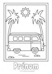 Coloriage gratuit Véhicules Voiture Palmier Coloriages faciles Van Voitures, vans et camping-cars