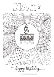 Free colouring Candle Cake Birthday Mandala Complex colouring pages Happy birthday message Customisable age celebrated
