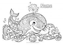 Free drawing Mandala Whale Animal Intermediate coloring pages Marine or aquatic animals