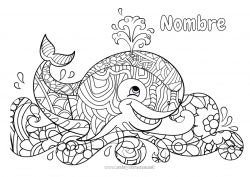 Colorear gratis Mandala Ballena Animales Dibujos intermedios para colorear Animales marinos o acuáticos