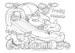 Gratis teckning Enhörning Sommar Leksaker Drakar, enhörningar och fantastiska djur Parasoll Boj Spel och leksaker Pool