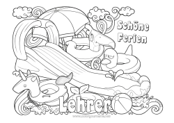 Kinder-Malvorlage Einhorn Sommer Spielzeug Drachen, Einhörner und fantastische Tiere Sonnenschirm Boje Spiele und Spielzeug Schwimmbad Freiluftspiele Rutsche