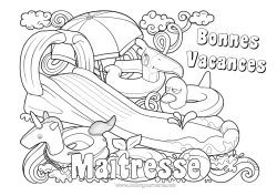Coloriage enfant Licorne Été Jouets Dragons, licornes et animaux fantastiques Parasol Bouée Jeux et jouets Piscine Jeux de plein air Toboggan