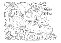 Malvorlage anpassen Einhorn Sommer Spielzeug Drachen, Einhörner und fantastische Tiere Sonnenschirm Boje Spiele und Spielzeug Schwimmbad